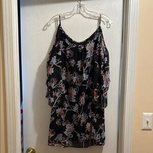 White House Black Market Black and Pink Ruffled Mini Sundress